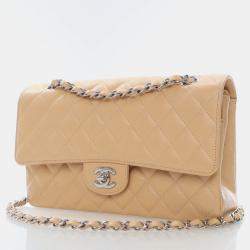 Chanel Classic Double Flap Medium Beige Caviar Shoulder Bag