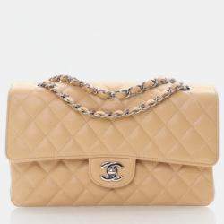 Chanel Classic Double Flap Medium Beige Caviar Shoulder Bag