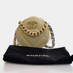 Chanel Green Lambskin 19 Round Clutch With Chain