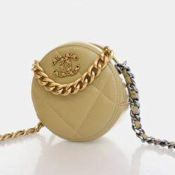 Chanel Green Lambskin 19 Round Clutch With Chain