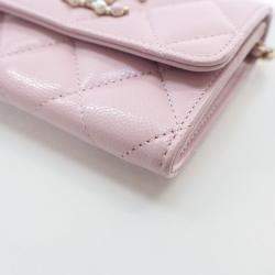 Chanel Pink Caviar Coco Candy Card Holder On Chain