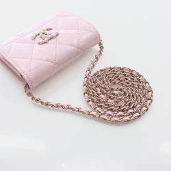 Chanel Pink Caviar Coco Candy Card Holder On Chain