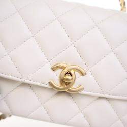 Chanel Crystal Top Small White Calfskin Handle Flap Bag