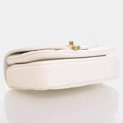 Chanel Crystal Top Small White Calfskin Handle Flap Bag