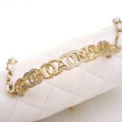 Chanel Crystal Top Small White Calfskin Handle Flap Bag