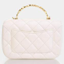 Chanel Crystal Top Small White Calfskin Handle Flap Bag