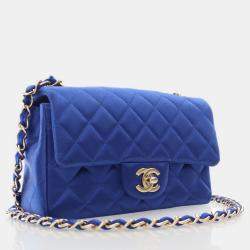 Chanel Classic Rectangular Mini Blue Satin Flap Bag