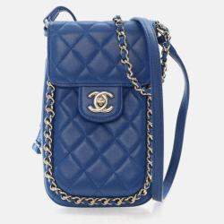  Chanel CC Chain Blue Lambskin Phone Holder Bag