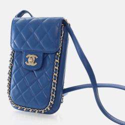  Chanel CC Chain Blue Lambskin Phone Holder Bag