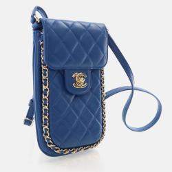  Chanel CC Chain Blue Lambskin Phone Holder Bag