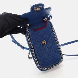  Chanel CC Chain Blue Lambskin Phone Holder Bag