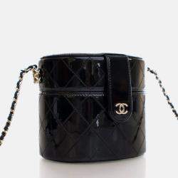 Chanel Black Patent Round Vanity Clutch