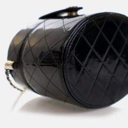 Chanel Black Patent Round Vanity Clutch