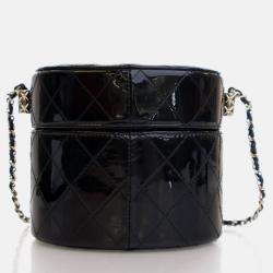 Chanel Black Patent Round Vanity Clutch