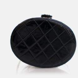Chanel Black Patent Round Vanity Clutch