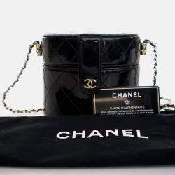 Chanel Black Patent Round Vanity Clutch