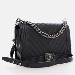 Chanel Boy Large Black Caviar Chevron Bag