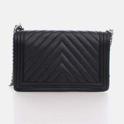 Chanel Boy Large Black Caviar Chevron Bag