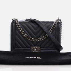 Chanel Boy Large Black Caviar Chevron Bag
