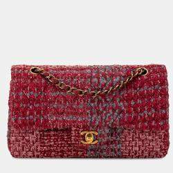 Chanel Red Medium Classic Tweed Double Flap Shoulder Bag