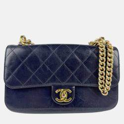 Chanel CC Flap Navy Leather Shoulder Bag