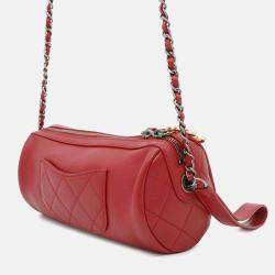 Chanel Written In Chain Red Leather Bowling Bag 