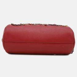 Chanel Written In Chain Red Leather Bowling Bag 