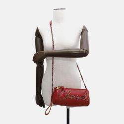 Chanel Written In Chain Red Leather Bowling Bag 