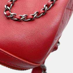 Chanel Written In Chain Red Leather Bowling Bag 