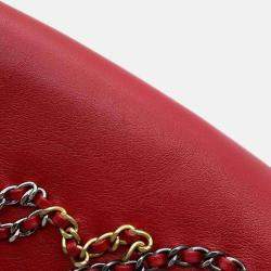 Chanel Written In Chain Red Leather Bowling Bag 