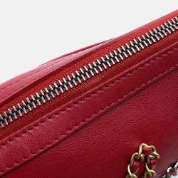Chanel Written In Chain Red Leather Bowling Bag 