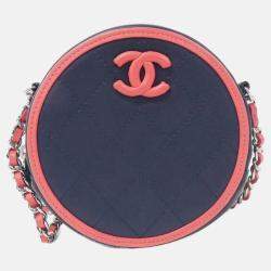 Chanel Round Navy, Pink Lamb leather Shoulder Bag