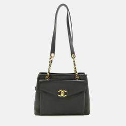 Chanel Coco Mark Tote Bag Chain Shoulder Caviar Skin Leather Black