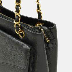 Chanel Coco Mark Tote Bag Chain Shoulder Caviar Skin Leather Black