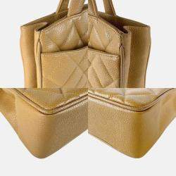 Chanel Handbag Caviar Skin Leather Beige Gold
