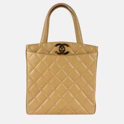 Chanel Handbag Caviar Skin Leather Beige Gold