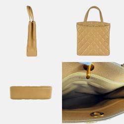 Chanel Handbag Caviar Skin Leather Beige Gold
