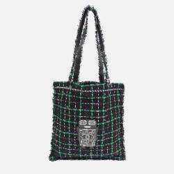 Chanel Resin Strass Large Robot Black Tweed Shopping Bag 