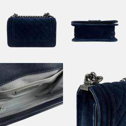 Chanel Shoulder Bag Boy Chanel Velvet Navy