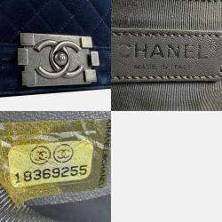 Chanel Shoulder Bag Boy Chanel Velvet Navy