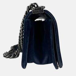 Chanel Shoulder Bag Boy Chanel Velvet Navy