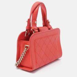 Chanel Label Click Shopper Small Red Grained Calfskin Stitched Tote Bag