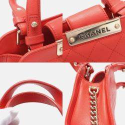 Chanel Label Click Shopper Small Red Grained Calfskin Stitched Tote Bag