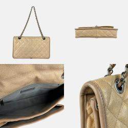 Chanel Shoulder Bag Caviar Skin Leather Beige Silver