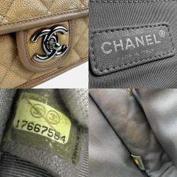 Chanel Shoulder Bag Caviar Skin Leather Beige Silver