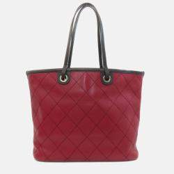 Pre Owned Chanel On The Road Red/Brown Grained Calfskin Tote Bag 