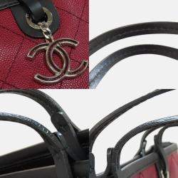 Pre Owned Chanel On The Road Red/Brown Grained Calfskin Tote Bag 