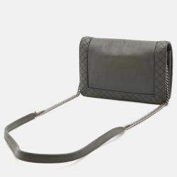 Chanel Boy Chanel Coco Mark Chain Wallet Shoulder Bag Pochette Quilted Leather Grey