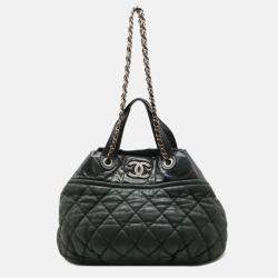 Chanel In The Mix Matelasse Coco Mark Chain Shoulder Bag Tote Sparkle Leather Black