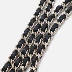 Chanel Cambon Line Coco Mark Chain Wallet Shoulder Bag Pochette Calfskin Enamel Black